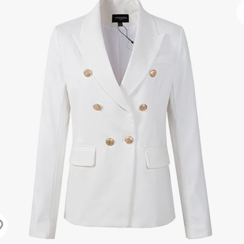 - Viema moda double breasted white blazer
